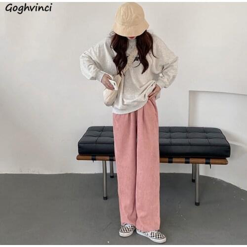 Casual Pants Women Wide-leg Autumn Corduroy Chic Loose All-match Pink Teens Korean Style Streetwear New Stylish Leisure Ulzzang