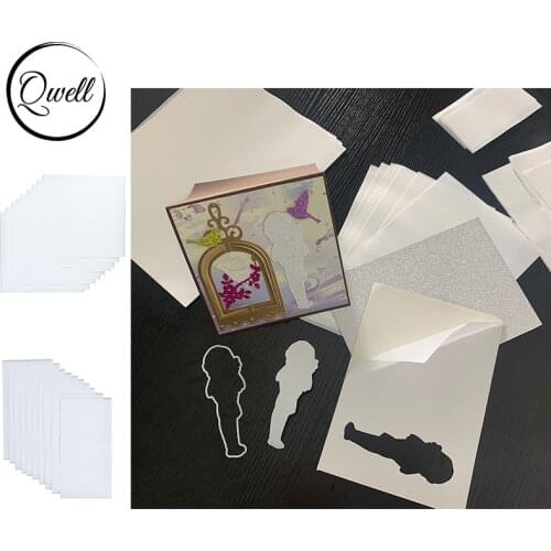 QWELL 6x6/2.5x4.75 inch Clear Double Sided Adhesive Sheets DIY Card Stickers Making Adding Design with Glitter 10 sheets / lot