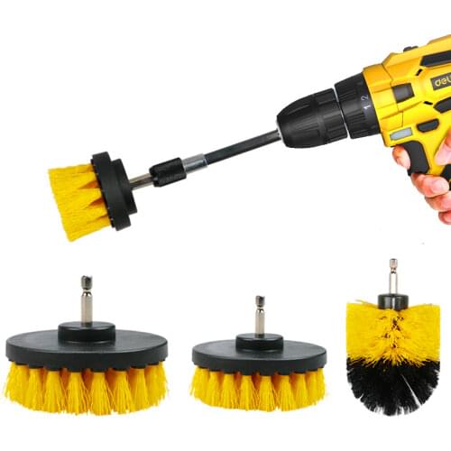 4pcs/set Drill Brush Cleaner Scrubbing Brushes with Extension Rod for Car Grout Tub Shower Kitchen Auto Care Cleaning Tools