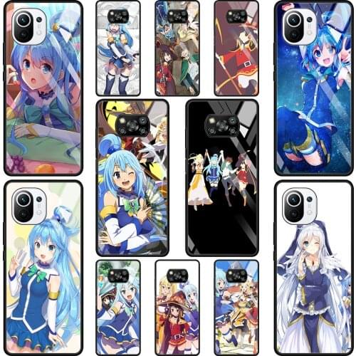 Phone Glass Case For Mi Poco X3 NFC 10T 9T Note 10 11 Pro Lite Ultra 11i F3 Transparent Fitted Fundas KonoSuba