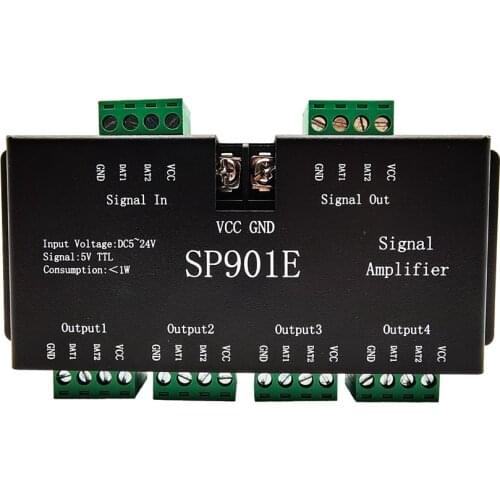DC5-24V SP901E SPI Signal Amplifier Signal Repeater Addressable For WS2812B/WS2811/WS2813 Pixel RGB Dream Color Strip Tape