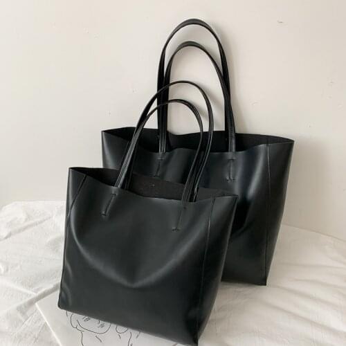 Vintage Large Capacity Tote Bag Female PU Leather Shoulder Bag Simple Solid Color Handbags Designer Shopping Lady Pouch BOLSA