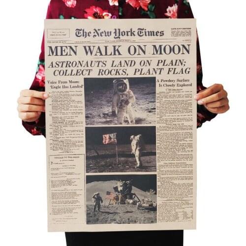 The Apollo 11 Moon Landing New York Times Vintage Poster Kraft Paper Retro Kids Room Decoration 51X35.5cm Wall Sticker
