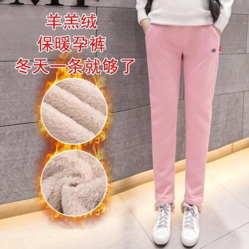 2020 Winter Pregnant Womens Leggings Plus Velvet Thick Cotton Maternity Trousers Belly Lift Sport Pants Fashion Warm Clothes