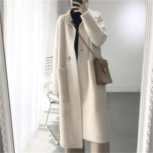 Winter Mink Velvet Long Jacket Autumn Knitted Long Sleeve Maxi Dress Women Casual Loose Sweater Thick Cardigan Coat NS1284