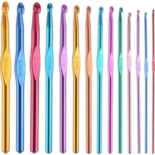 1PC Aluminum Crochet Hooks Multicolor Sewing Needles Knitting Needles Crochet Hook Sweater Weaving Tools 2-10mm Knitting Needles