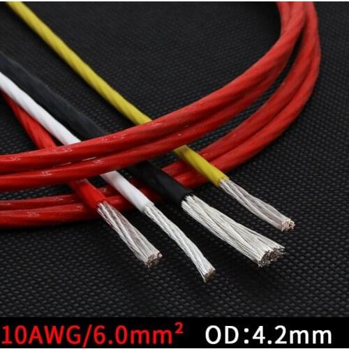 10AWG PTFE Silver Plated Wire OD 4.2mm Insulated High Temperature Soft Electron Cable OFC Copper DIY Headphone Single Line