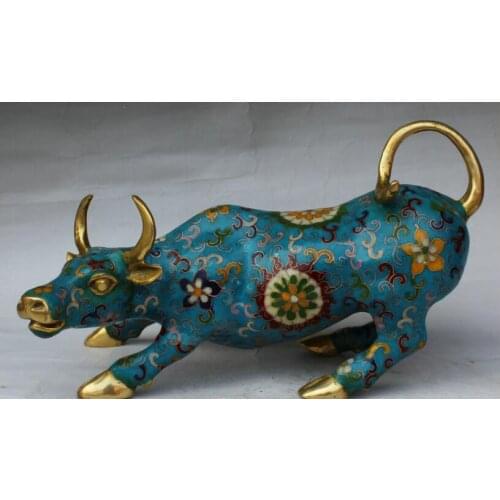 11.6" China Cloisonne Enamel Gilt Royal Palace Zodiac Year Bull Oxen Sculpture