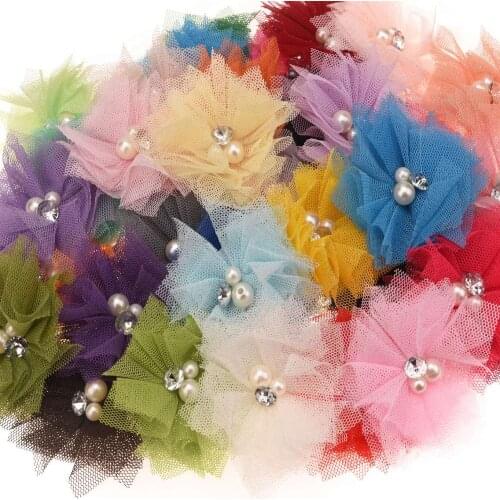 18PCS Mesh Flower 6cm Hair Flowers Boutique Hair accessories Flower Accessory for DIY Headwear No Barrette Hairclip for headband