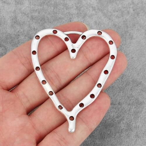 2PCS Large Hollow Open Porous Love Heart Charms Pendants for Necklace Making Jewelry Findings 68x54mm