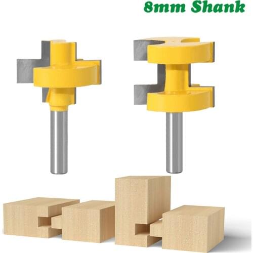 2pcs 8MM Shank T-Slot Square Tooth Tenon Milling Cutter Carving Knife Router Bits for Wood Tool Woodworking