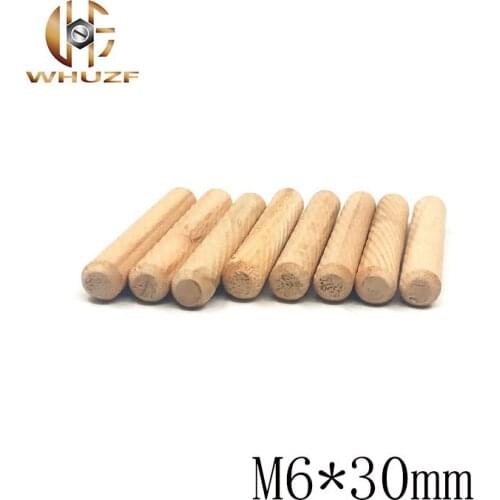 50Pcs M6*30 Wood Wooden Dowel Pins Cabinet Drawer Round Fluted Craft Rods Furniture Fitting Diameter Twill Hardwood Round