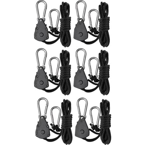 6Pcs 1/8 Inch Heavy-Duty Adjustable Growth Light Ratchet Rope Hanger, Used for Gardening of Growing Lamps