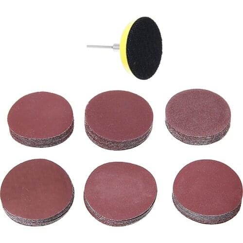 60Pcs 50mm Sandpaper Disc Polishing Pad + 1Pcs 1/4'' Loop Sanding Pad with Shank For Abrasive Tools