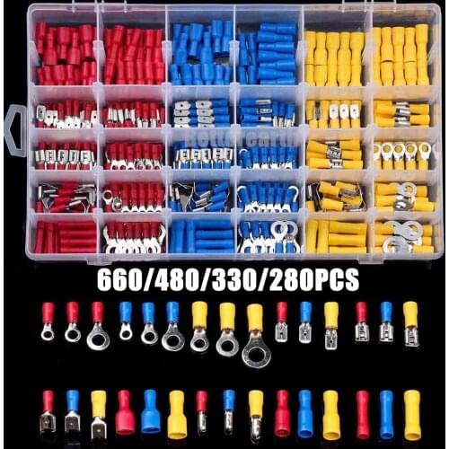 660/330/280Pcs Assorted Spade Terminals Insulated Cable Connector Electrical Wire Crimp Butt Ring Fork Set Ring Lugs Rolled Kit