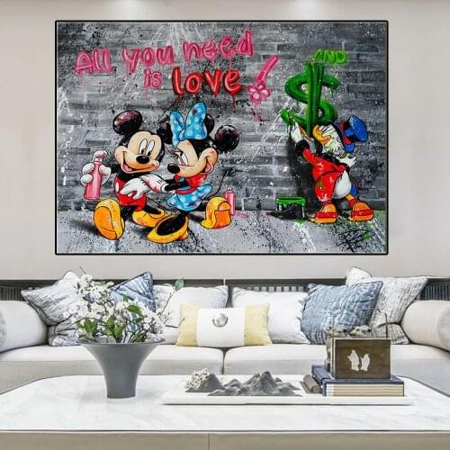 Abstract Mickey Mouse Graffiti Poster Disney Catoon Canvas Painting Wall Art Posters Prints Modern Mural Picture For Hoom Decor