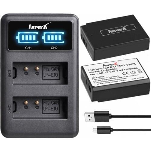 1800mAh LP-E10 LPE10 Battery with LP E10 Charger for Canon EOS 1300D 1100D 4000D 2000D 3000D 1200D Rebel T5 T6 T7 T100 T3