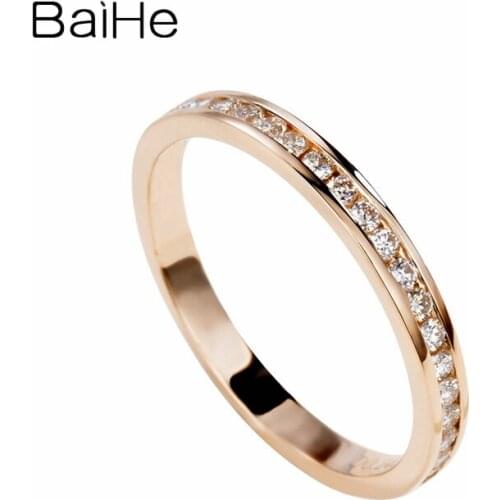 BAIHE Solid 14K Rose Gold 0.24ct Round H/SI Natural Diamond Wedding Band Trendy Engagement Fine Jewelry Beautiful diamond Ring