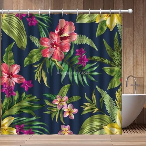 Flowers Hawaii Style Fashion 3D Print Scenery Shower Curtain Bathroom Set With Waterproof Hook Bath Curtains Kids African Funny