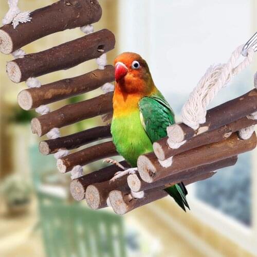 Pet Bird Parrot Wooden Rope Ladder Suspension Bridge Swing Toy Cage Decor Hanging Ladder Grey Parrot Standing Resting Place