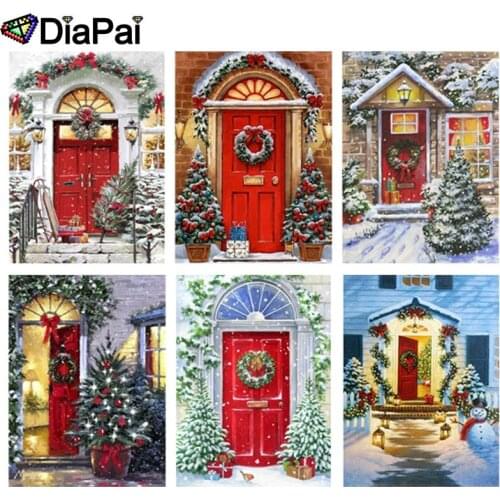 DIAPAI Diamond Painting 5D DIY 100% Full Square/Round Drill "Christmas gate scenery" 3D Embroidery Cross Stitch Home Decor