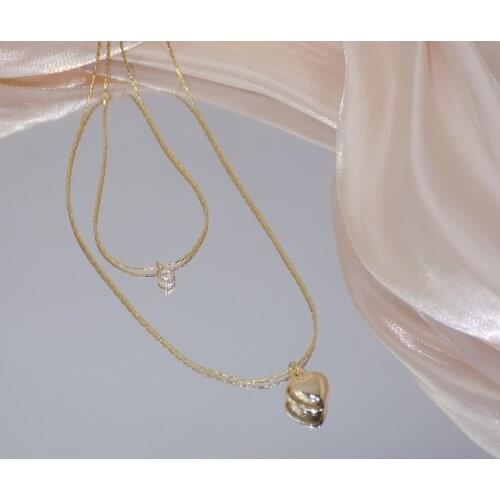 Ins Hot Sale Shining Bling AAA Zircon Necklaces for Women Clavicle Chain Charm Wedding 14K Gold Plated Heart PendantJewelry