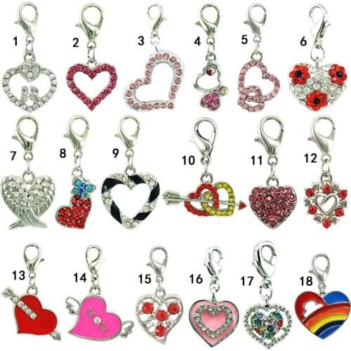 JINGLANG Classics Charm With Lobster Clasp Dangle Rhinestone Enamel Heart Pendants DIY Charms For Jewelry Making Accessories