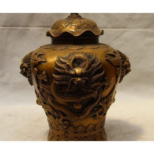 Chinese Bronze Copper Palace Dragon Eight Treasures Pot Bottle Tank Crock Vase