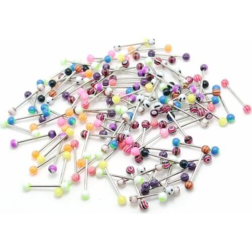 Star heart fire skull etc tongue rings mix colors 100pcs body piercing jewelry stainless steel barbell acrylic 5mm ball earring