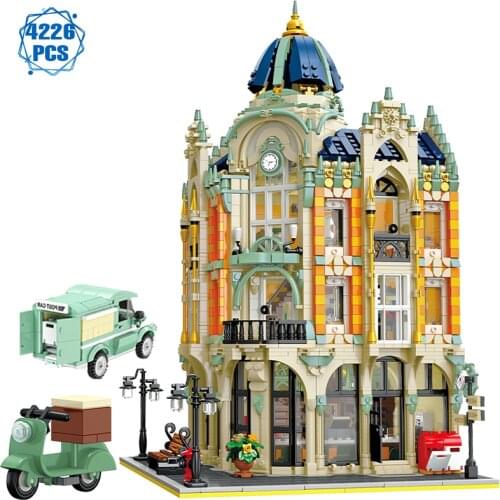 DIY Expert Street View Post Office Model Building Blocks Ideas Architecture Assemble Bricks Toys for Friends Birthday Gifts