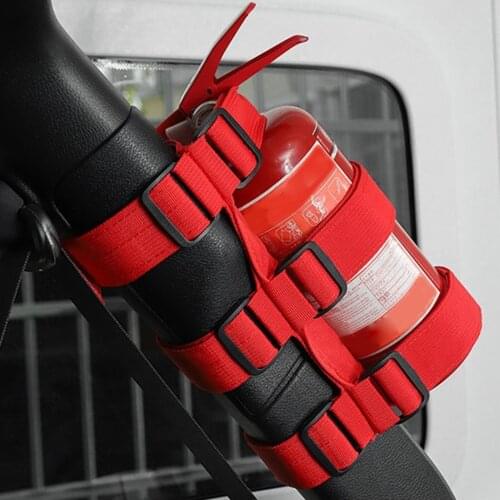 Red Fire Extinguisher Holder Adjustable Car Fire Extinguisher Mount Strap Car Roll Bar Fixed for Jeep Wrangler TJ JK JL 97-18