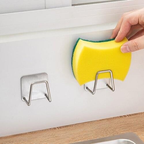Kitchen Stainless Steel Sponges Holder Sticky Hook Self Adhesive Sink Sponges Drain Drying Rack Kitchen Sink Storage Organizers