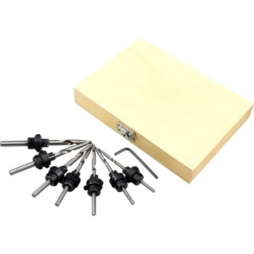 7pcs Countersink Drill Bits+1pcs Mini Wrench Power Tool Twist Drill Bits Set Woodworking Wood Drilling Bit Tool Kit HSS Drilling