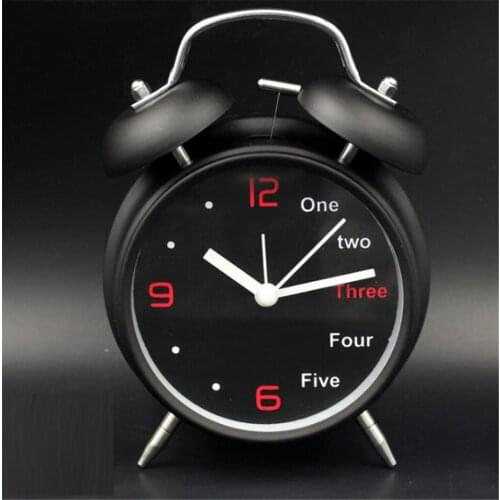 Stainless Metal Ultra Quiet Needle Walking Table Desk Alarm Clock for Kids Children Schoolboys Girls Black White Stylish Clock