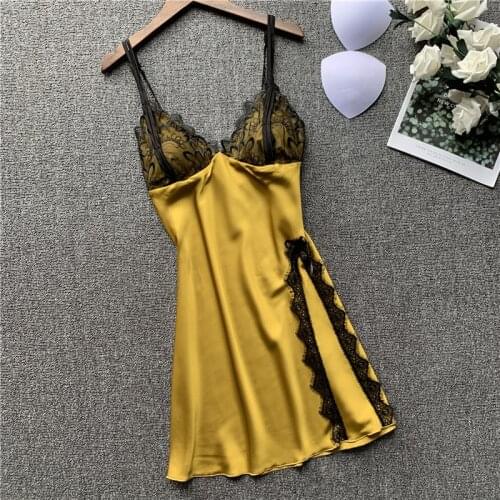 Satin New Women Nightgown Sexy Sleepwear Sleeveless Pyjamas with Chest Pad Girl Short Nightdress