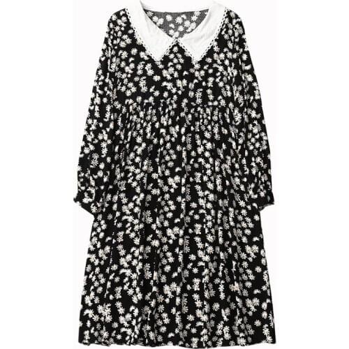 Maternity Clothes Little Daisy Fold-down Collar Dress Autumn Mid-length out Freaky Elegant Versatile Fashion Skirt Wholesale