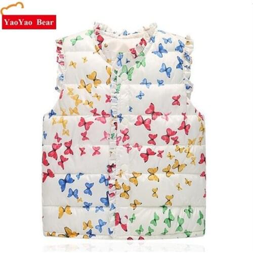 Girls Vests Childrens Winter Spring Autumn Vest Print Floral Butterfly Waistcoat Kids 2-7 Years Warm Baby Girls Outerwear