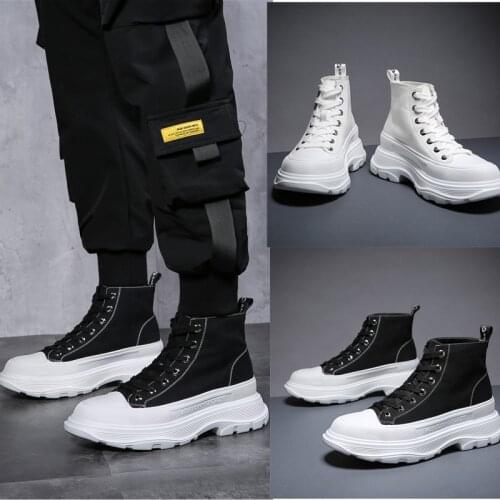 Autumn white shoes 2020 new high-top increase canvas shoes mens platform thick-soled old shoes mens shoes