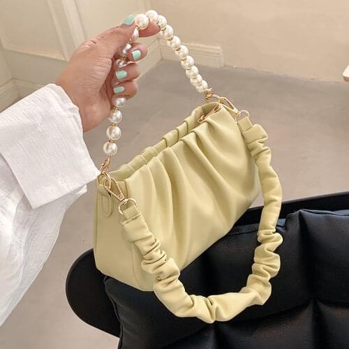 Pleated Crossbody Bag Shoulder Bag Female Women Underarm Handbag Purse Beaded Women Bag Fashion Backpack 2021 PU Leather Zipper