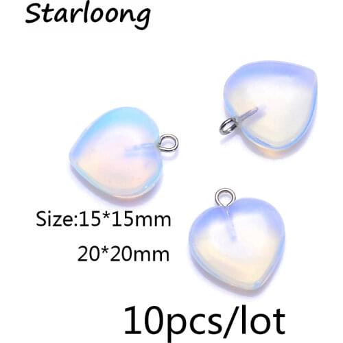 10pcs/lot 15mm 20mm new fashion flat heart shape pendant white opal glass lampwork charm pendant for necklace DIY jewelry making