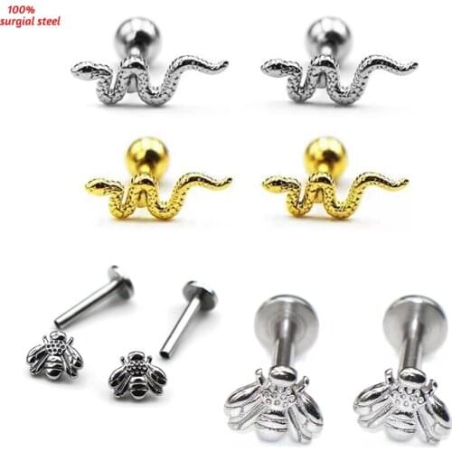 1Pc 100% Surgical Steel Barbell Studs Helix Tragus Rook Piercing Crystal Stars Conch flat back cartilage earring Jewelry Stud