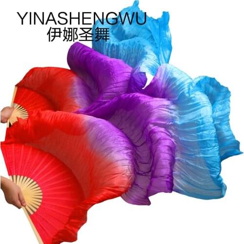 Stage Performance 100% Silk Belly Dance Fans Gradient Colour Dance Accessories Belly Dancing Silk Fans red+purple + turquoise