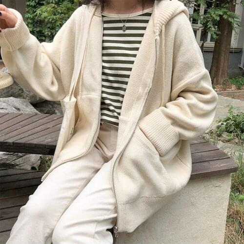 2021 Thicken Solid Oversized Sweater Hooded Coat Korean Pockets Long Sleeve Jacket Autumn Winter Knitted Cardigan