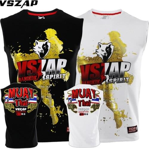 VSZAP Sleeveless Sanda Boxen MMA T Shirt Gym Tee Shirt Kampf Kick boxing Fitness Training Muay Thai T-shirt Mnner homme