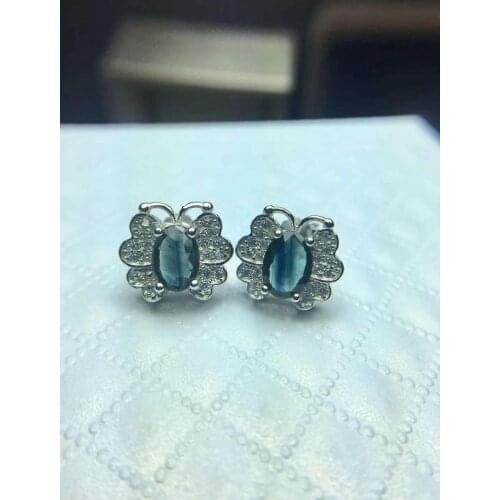 High quality natural and Real sapphire earrings s925 sterling silver jewelry women Natural blue gems