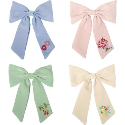 Long Ribbon Print Bow Hair Clip For Girls Barrettes Sweet Bow Knotted Chiffon Hairpins Women Girls Headwear Hair Accessories