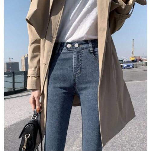 ZHOUTAYLOR Woman Jeans Sweet Ankle-Length Trousers Femme Button High Waisted Casual Ankle-Length Pants Female Autumn New 2021