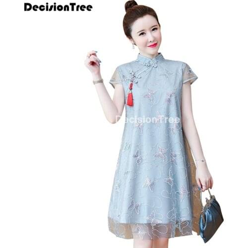 2021 chinese dress women elegant aodai style knee length qipao vestidos party wedding dresses split cheongsam dress