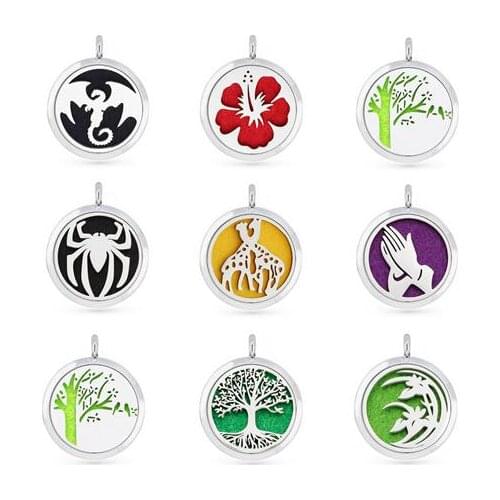 1PCS Wing Feather Butterfly Tai Chi Family Tree 30mm Alloy Diffuser Locket Perfume Necklace Pendant With 1p Free Pad