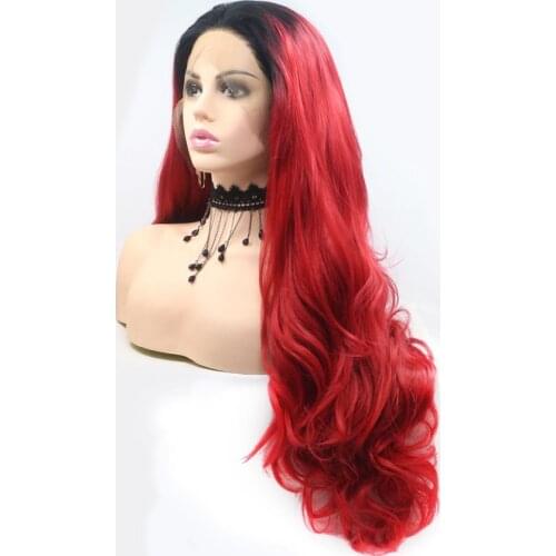 1B Red Lace Front Wig Body Wave Wig Ombre Blonde Synthetic Wigs Pre Plucked 13x4 1B Burgundy Red Lace Frontal Wigs